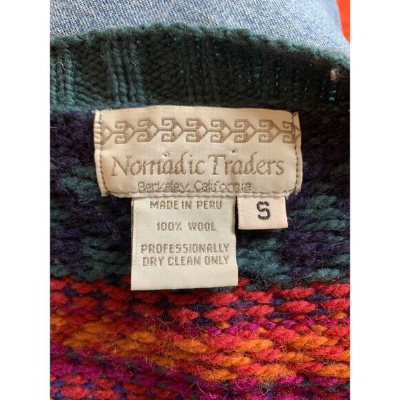 Y2K VTG Nomadic Traders Cardigan Sweater Geometric Aztec Knit Boho Wool Peru - Picture 15 of 15